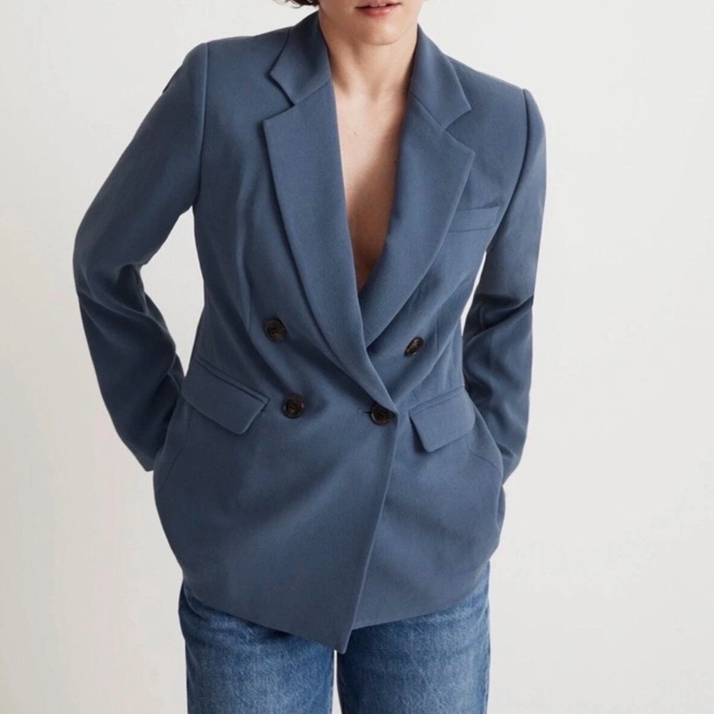 Madewell Rosedale Blazer in Crepe Nighttime Blue 10 NWT Double Breasted